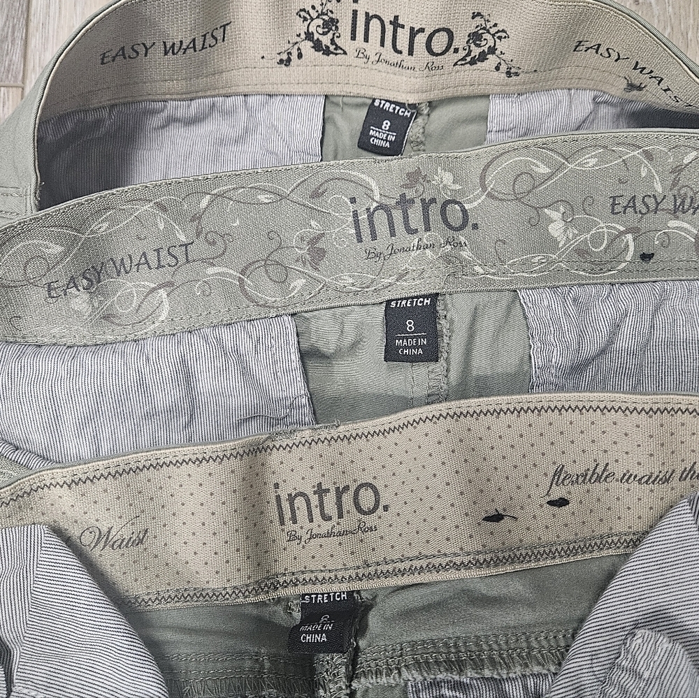 Intro. 3 Piece Bundle Cropped Relaxed Fit Capri Pants Green Moss  Women 8 Casual - Picture 4 of 11